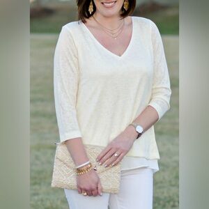 NWT Camille & Co White Ivory V-Neck Blouse Women’s Size Large